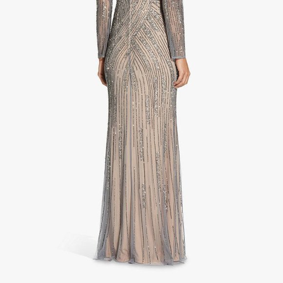 ADRIANNA PAPELL Sequin Off-The-Shoulder Gown Sterling Size 4 - Picture 4 of 5